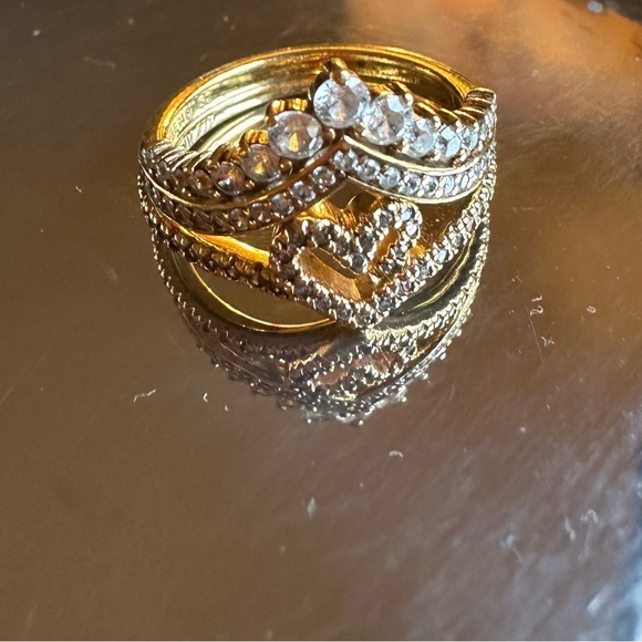 PANDORA 14K Gold Plated Timeless Heart with Tiara Ring Set - Picture 2 of 14